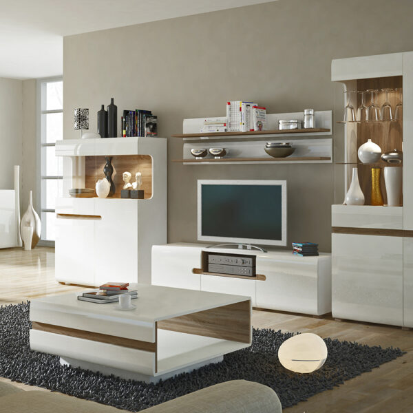 Chelsea Living Small Designer Coffee Table in White with a Truffle Oak Trim - Image 2