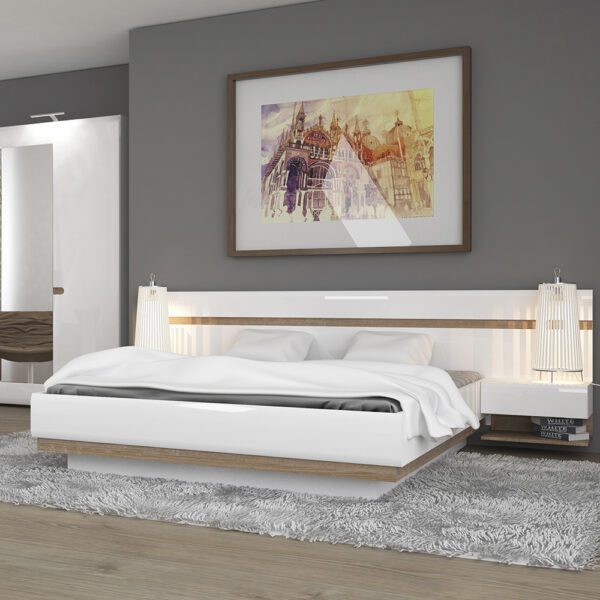 Chelsea Bedroom Kingsize Bed in White with a Oak Trim with Lift Up Function - Image 2
