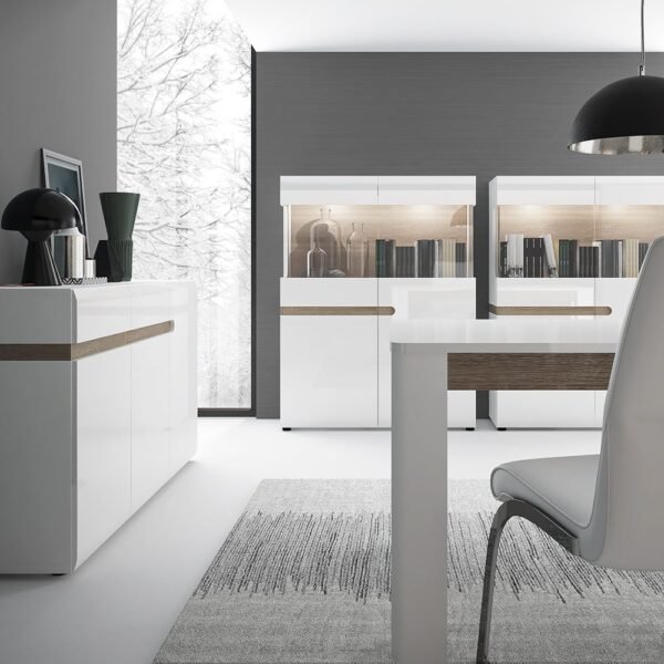 Chelsea Living 1 Drawer 2 Door Sideboard in White with a Truffle Oak Trim - Image 4