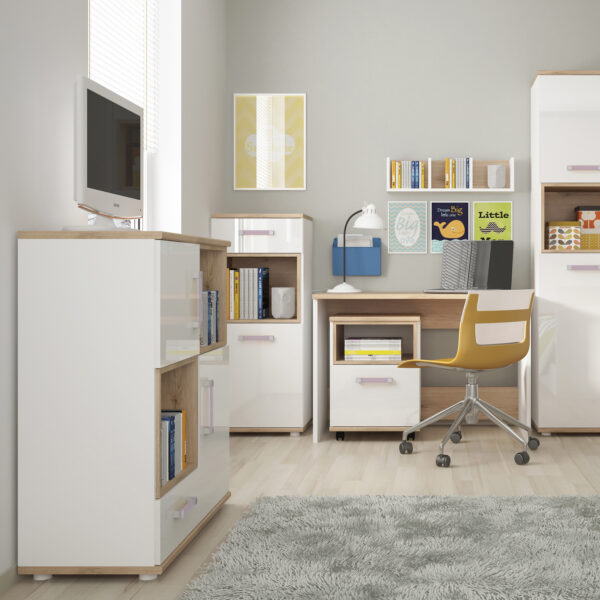 4KIDS 1 Door 1 Drawer Narrow Cabinet with Lilac Handles - Image 4