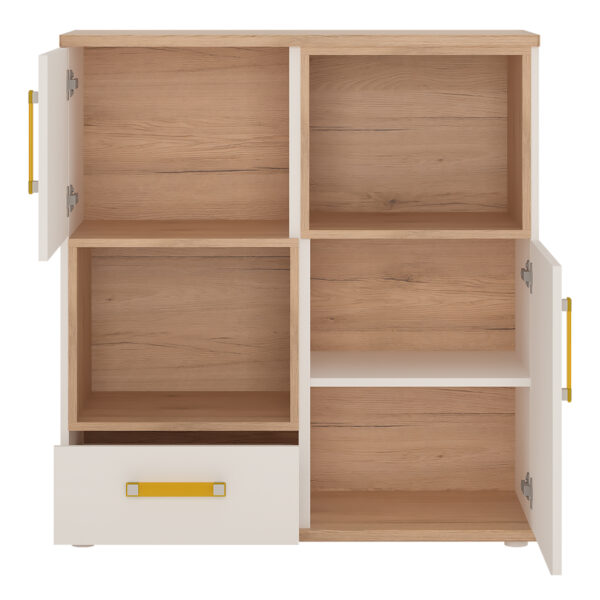 4KIDS 2 Door 1 Drawer Cupboard with 2 Open Shelves with Orange Handles - Image 3