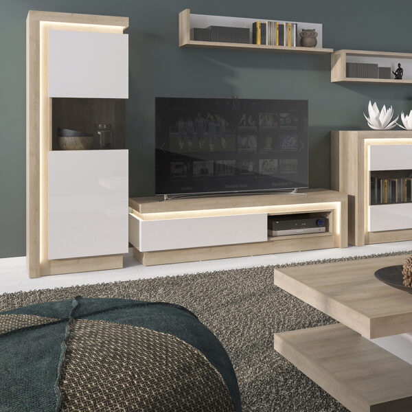 Lyon 1 Drawer TV Cabinet with Open Shelf in Riviera Oak/White High Gloss - Image 3