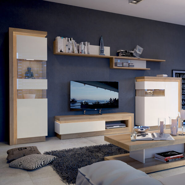 Lyon 1 Drawer TV Cabinet with Open Shelf in Riviera Oak/White High Gloss - Image 4