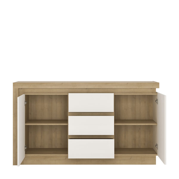 Lyon 2 Door 3 Drawer Sideboard in Riviera Oak/White High Gloss - Image 2