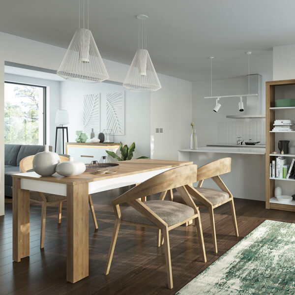 Lyon Medium Extending Dining Table 140-180cm in Riviera Oak/White High Gloss - Image 2