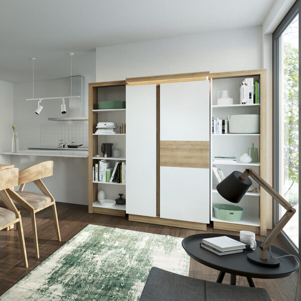 Lyon Medium Extending Dining Table 140-180cm in Riviera Oak/White High Gloss - Image 4