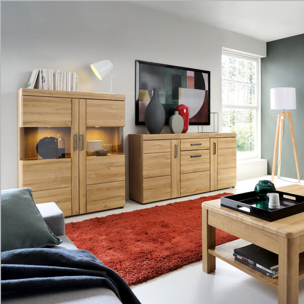 Cortina Low Wide 2 Door Display Cabinet in Grandson Oak - Image 6