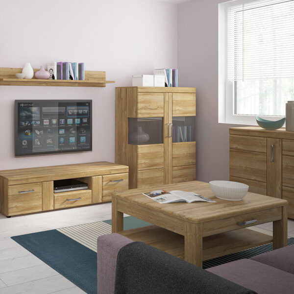 Cortina Low Wide 2 Door Display Cabinet in Grandson Oak - Image 7