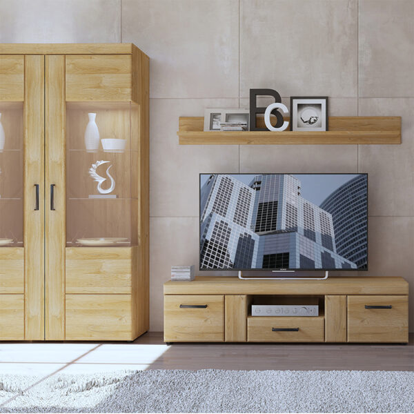 Cortina Tall Wide 2 Door glazed Display Cabinet in Grandson Oak - Image 4
