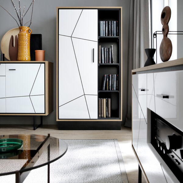Brolo Wide 1 Door Bookcase With the Walnut and Dark Panel Finish - Image 5