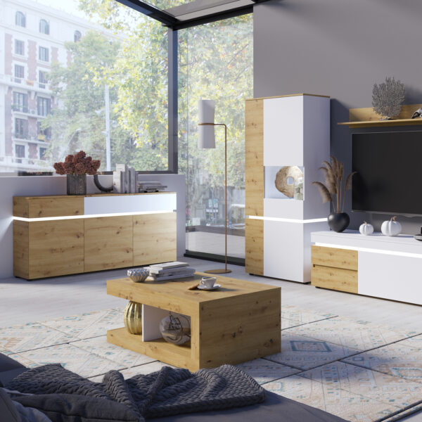 Luci 6 Door Cabinet (including LED lighting) in White and Oak - Image 3