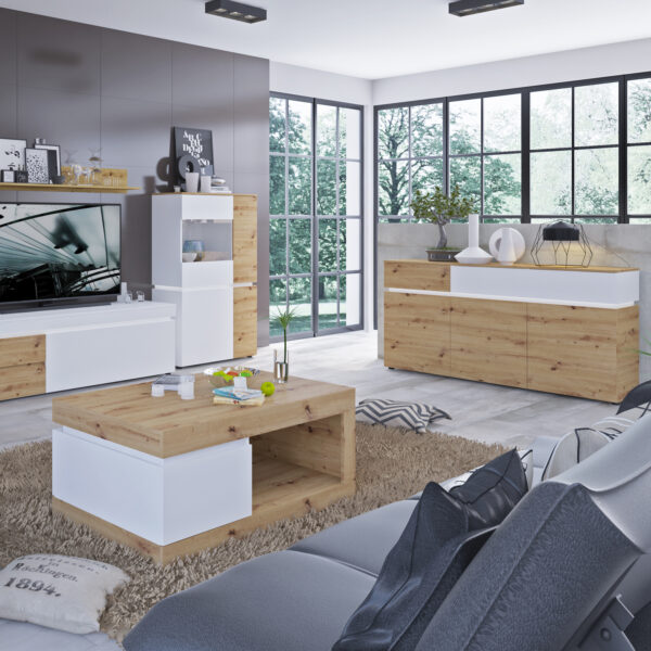 Luci 6 Door Cabinet (including LED lighting) in White and Oak - Image 4
