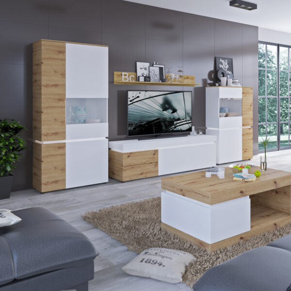 Luci 6 Door Cabinet (including LED lighting) in White and Oak - Image 5
