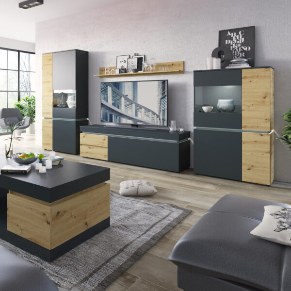 Luci 6 Door Cabinet (including LED lighting) in Platinum and Oak - Image 3