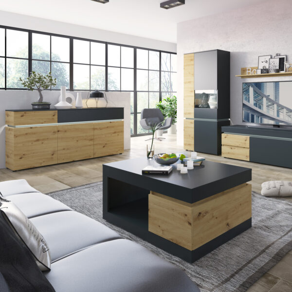 Luci 2 Door 2 Drawer Cabinet (including LED lighting) in Platinum and Oak - Image 3