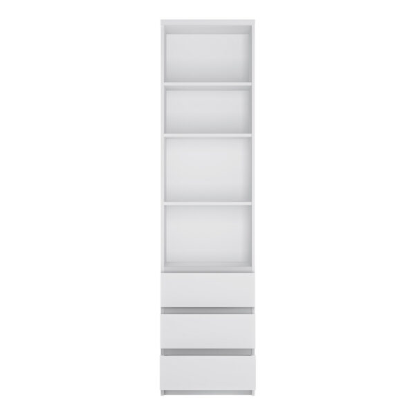 Fribo Tall Narrow 3 Drawer Bookcase in White - Image 2