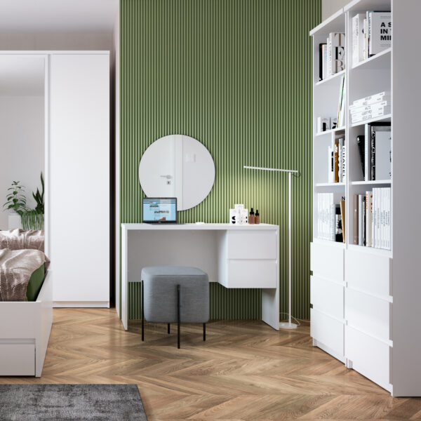 Fribo Tall Narrow 3 Drawer Bookcase in White - Image 3