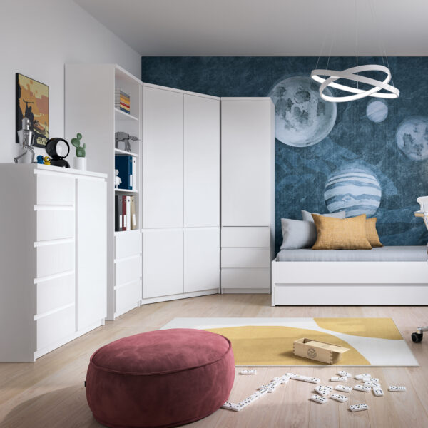 Fribo Tall Narrow 3 Drawer Bookcase in White - Image 7