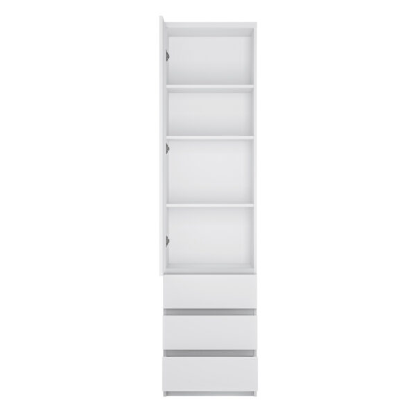 Fribo Tall Narrow 1 Door 3 Drawer Cupboard in White - Image 2