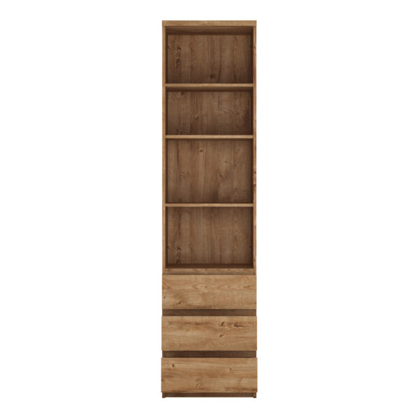 Fribo Tall Narrow 3 Drawer Bookcase in Oak - Image 2