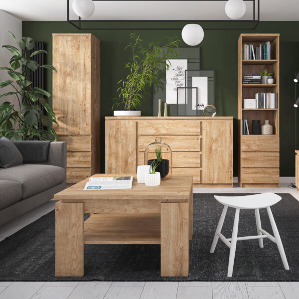 Fribo Tall Narrow 3 Drawer Bookcase in Oak - Image 3