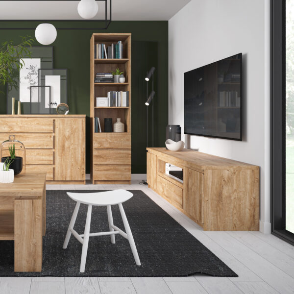 Fribo Tall Narrow 3 Drawer Bookcase in Oak - Image 4