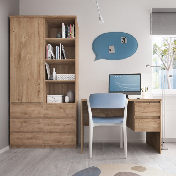 Fribo Tall Narrow 3 Drawer Bookcase in Oak - Image 5