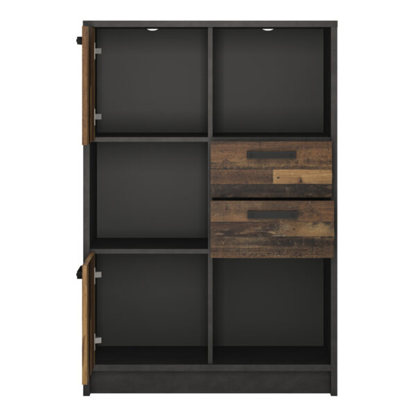 Brooklyn Low Bookcase with 2 Doors and 2 Drawers in Walnut and Dark Matera Grey - Image 2