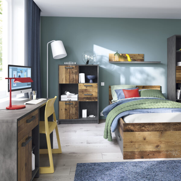 Brooklyn Low Bookcase with 2 Doors and 2 Drawers in Walnut and Dark Matera Grey - Image 3