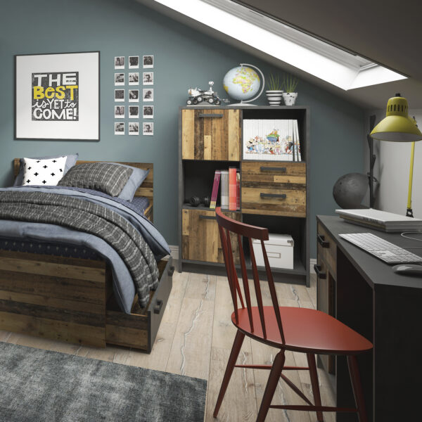 Brooklyn Low Bookcase with 2 Doors and 2 Drawers in Walnut and Dark Matera Grey - Image 4