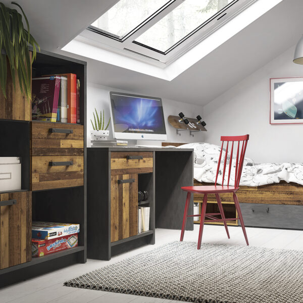 Brooklyn Low Bookcase with 2 Doors and 2 Drawers in Walnut and Dark Matera Grey - Image 5