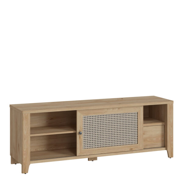 Cestino 1 Door 1 Drawer TV Unit in Jackson Hickory Oak and Rattan Effect - Image 3