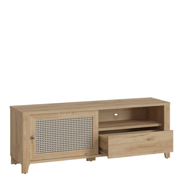 Cestino 1 Door 1 Drawer TV Unit in Jackson Hickory Oak and Rattan Effect - Image 4