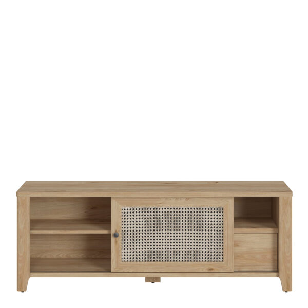 Cestino 1 Door 1 Drawer TV Unit in Jackson Hickory Oak and Rattan Effect - Image 5