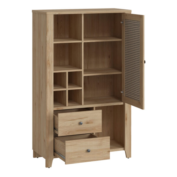 Cestino 1 Door 2 Drawer Cabinet in Jackson Hickory Oak and Rattan Effect - Image 3