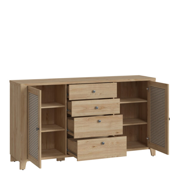 Cestino 2 Door 4 Drawer Sideboard in Jackson Hickory Oak and Rattan Effect - Image 2