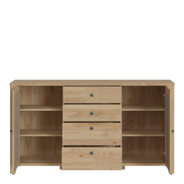 Cestino 2 Door 4 Drawer Sideboard in Jackson Hickory Oak and Rattan Effect - Image 3