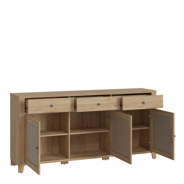 Cestino 3 Door 3 Drawer Sideboard in Jackson Hickory Oak and Rattan Effect - Image 2