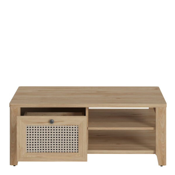 Cestino Coffee Table with 1 Drawer in Jackson Hickory Oak and Rattan Effect - Image 3