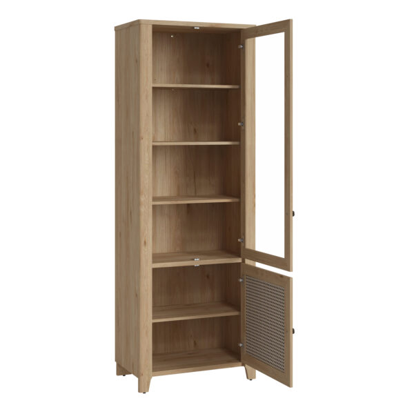 Cestino 2 Door Display Cabinet in Jackson Hickory Oak and Rattan Effect - Image 2