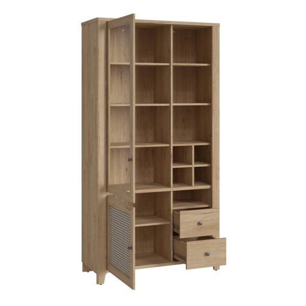 Cestino 2 Door 2 Drawer Display Cabinet in Jackson Hickory Oak and Rattan Effect - Image 2