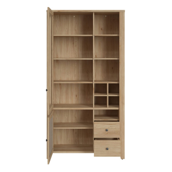 Cestino 2 Door 2 Drawer Display Cabinet in Jackson Hickory Oak and Rattan Effect - Image 3