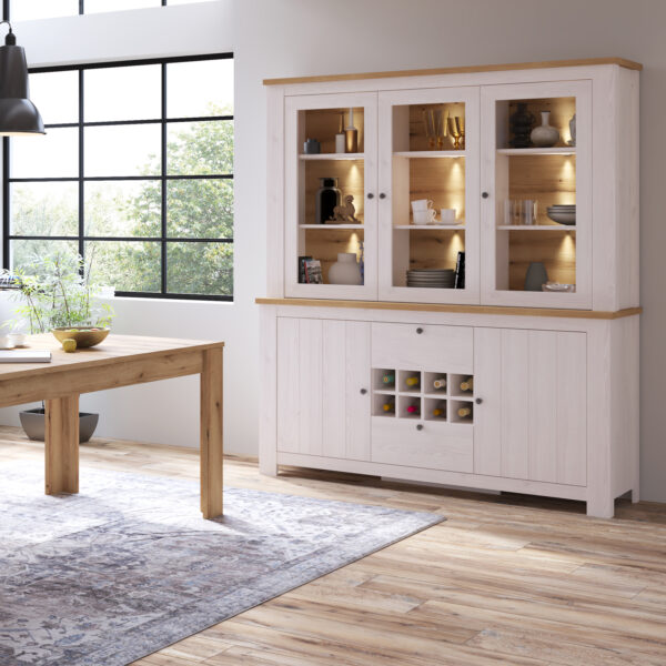 Celesto 3 Door Display Top Unit in White and Oak - Image 3