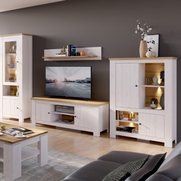 Celesto 2 Door Wide TV Unit in White and Oak (189cm) - Image 2