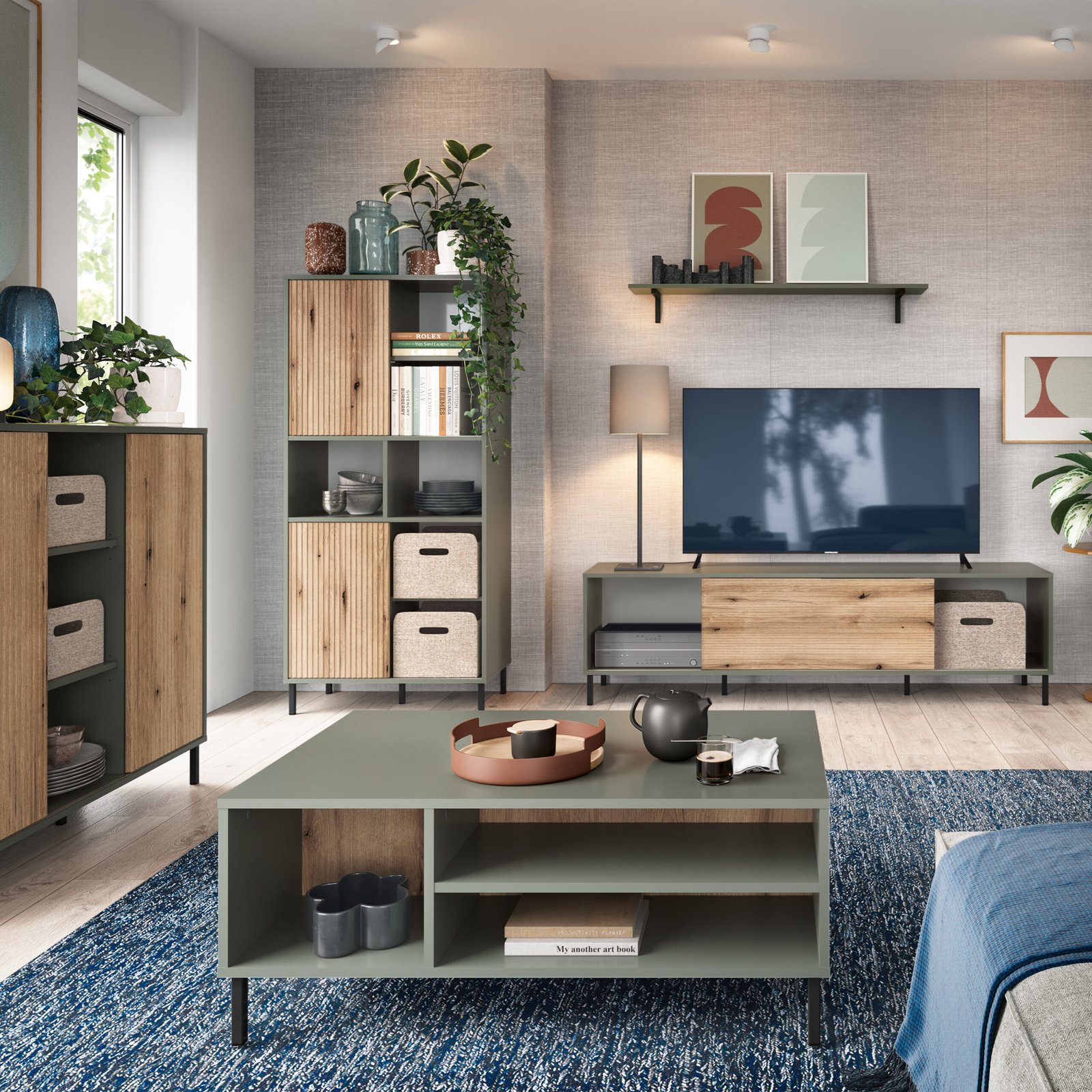 Darwin Sideboard 1 Door in Green/Oak - Image 2