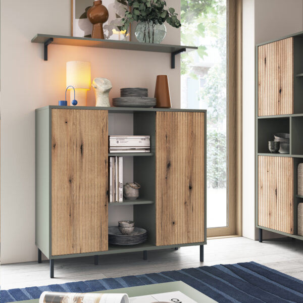 Darwin Bookcase 2 Door in Green/Oak - Image 4