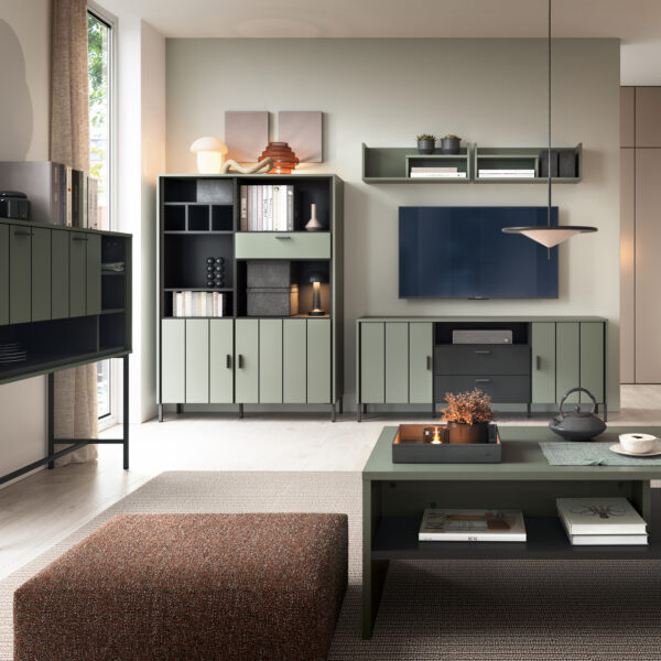 Arundel Bookcase 2 Door 1 Drawer in Green/Grey - Image 3