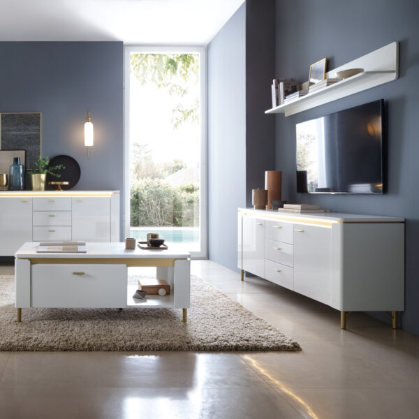 Lazio TV Cabinet 2 Door 3 Drawer in Alpine White/White Gloss - Image 3