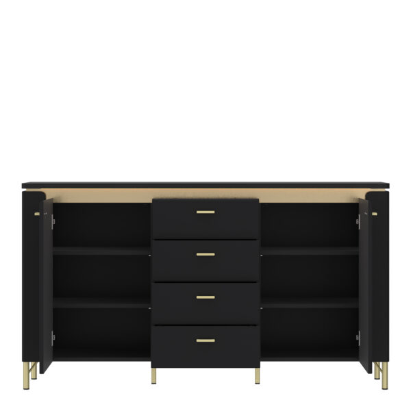 Genoa Sideboard 2 Door 4 Drawer in Black Matt/Gold - Image 2