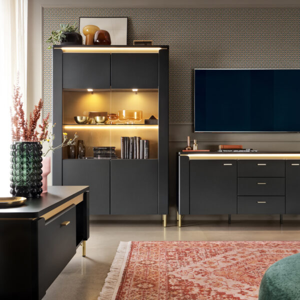 Genoa Sideboard 2 Door 4 Drawer in Black Matt/Gold - Image 3